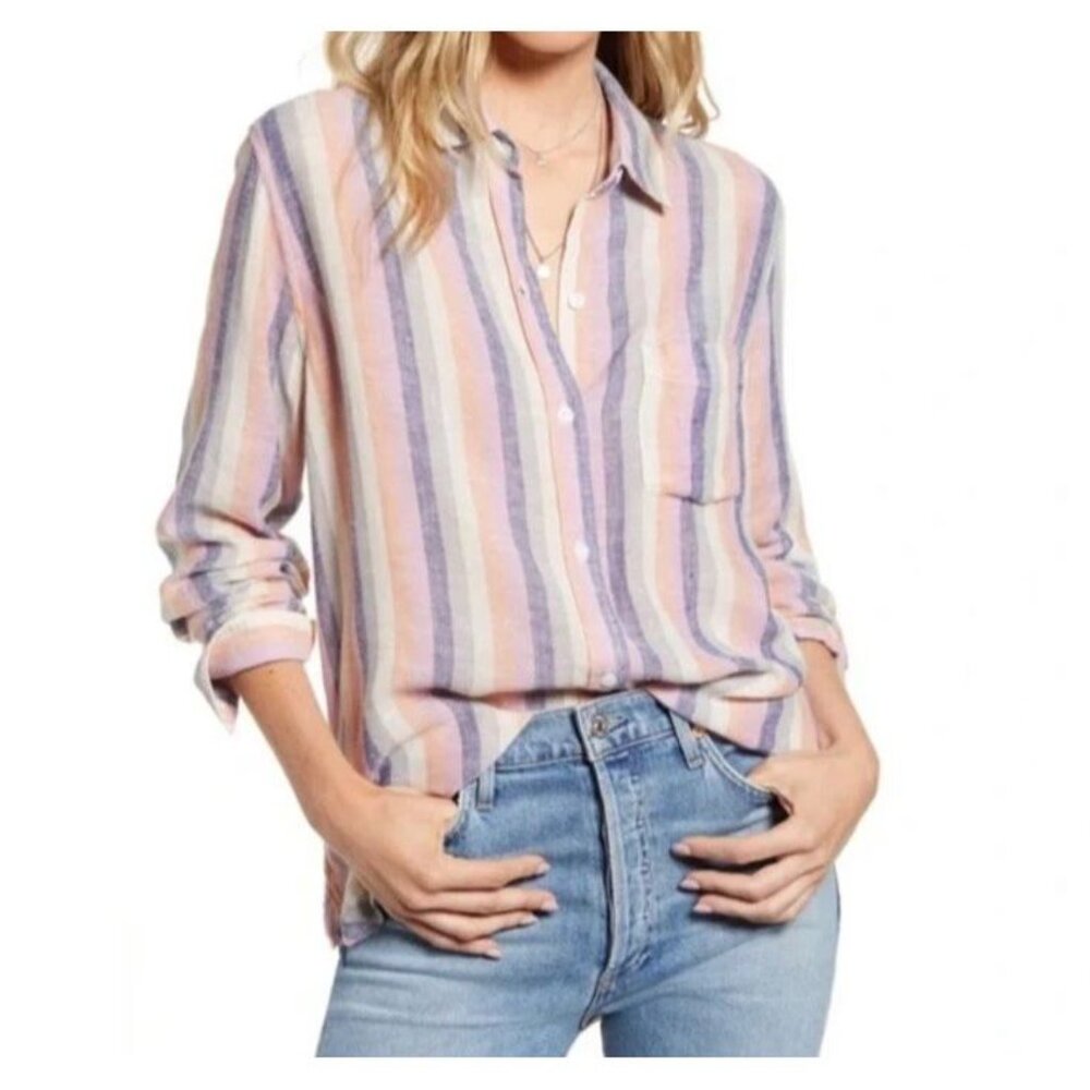 Rails Charli Linen Blend Rainbow Long Sleeve Butt… - image 2